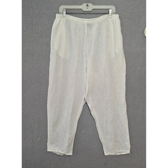 FLAX High Women's Waist Cropped 100% Linen Pants with Pockets White M - Picture 1 of 10